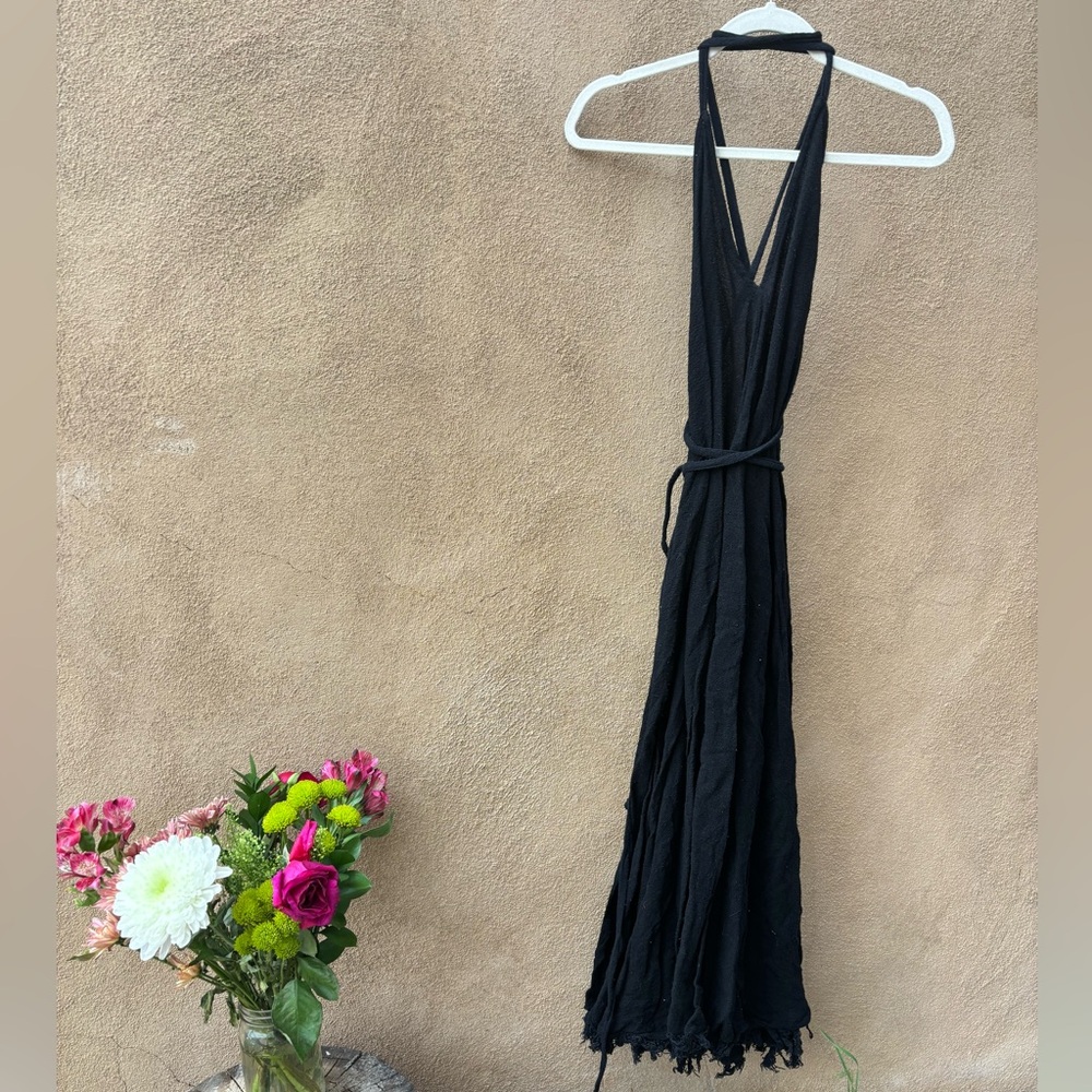 Black Cotton Halter Dress, Handmade